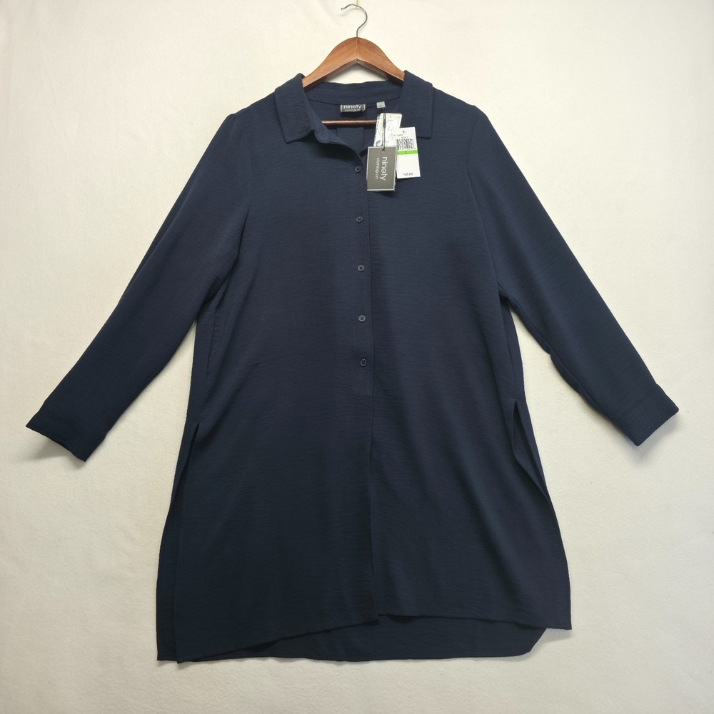 Ninety Women's Blue Button up Tunic Shirt Size Large NWT